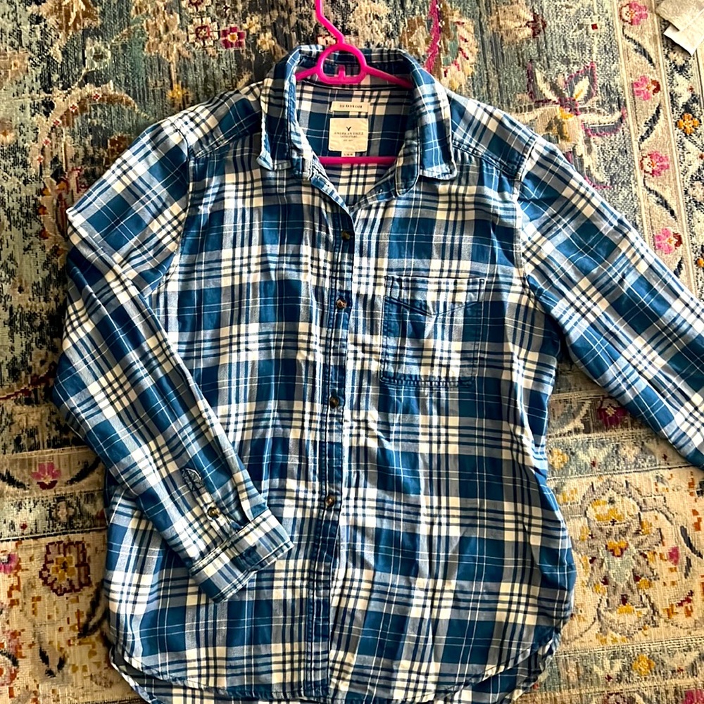 Blue & white Boyfriend flannel